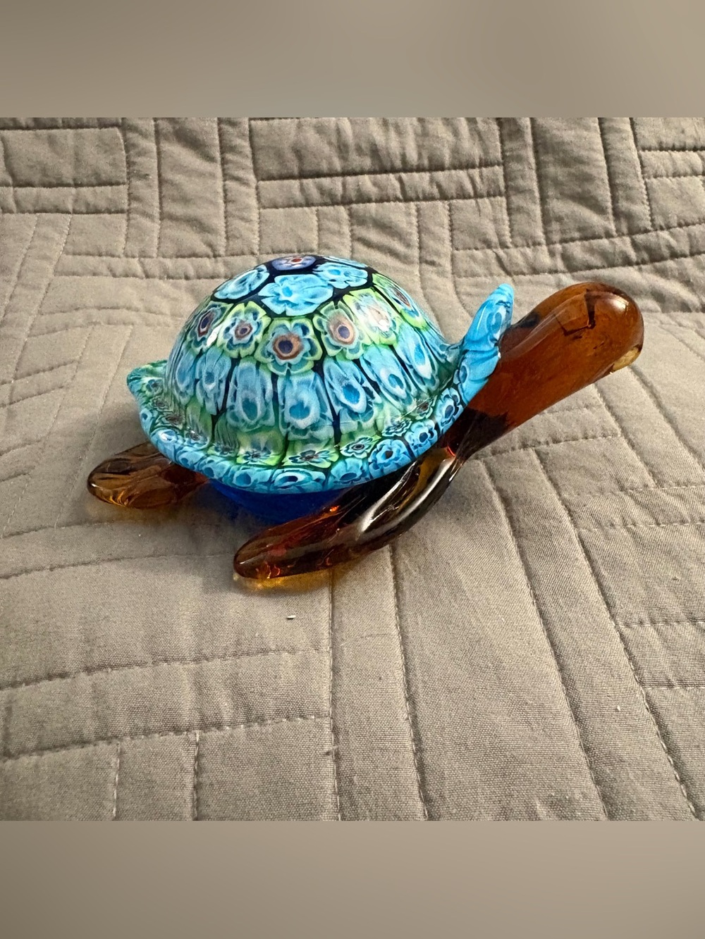 Millefiori Sea Turtle Art Glass Paperweight Figurine - Picture 2 of 13